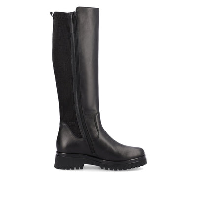 REMONTE - D1B71-01 LONG FLAT ZIP BOOT - BLACK LEATHER