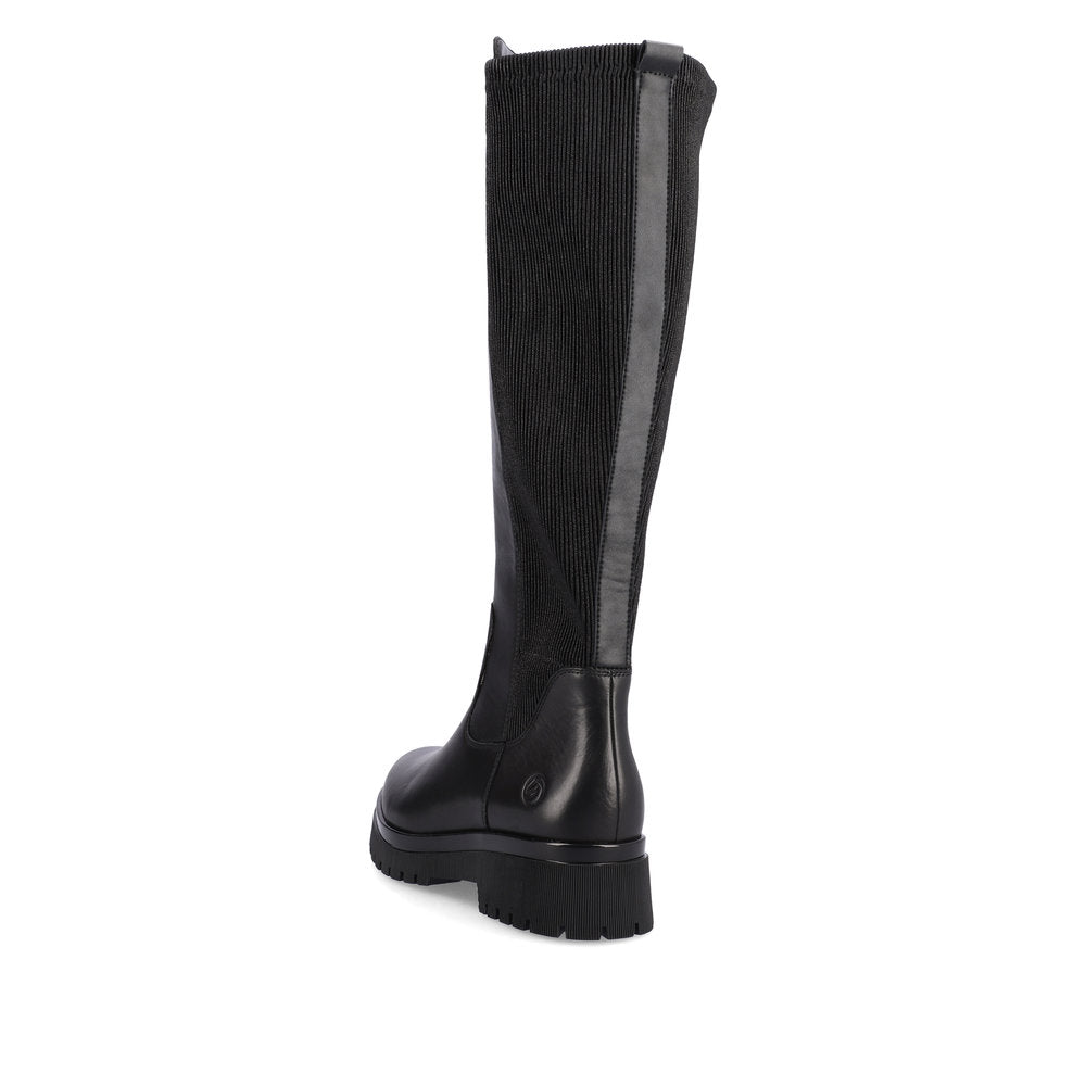 REMONTE - D1B71-01 LONG FLAT ZIP BOOT - BLACK LEATHER