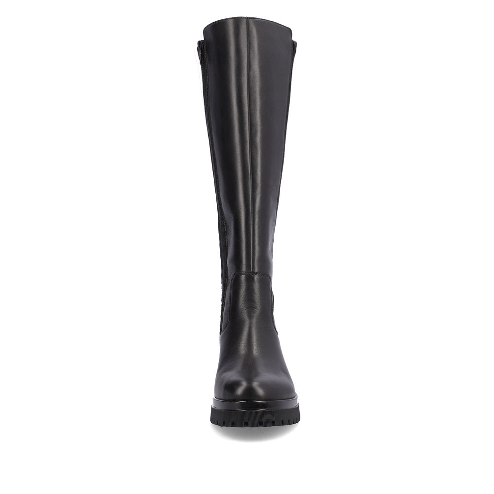 REMONTE - D1B71-01 LONG FLAT ZIP BOOT - BLACK LEATHER