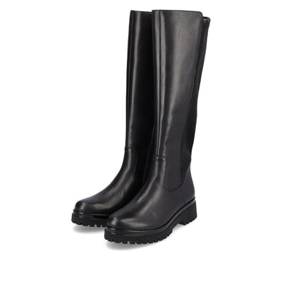 REMONTE - D1B71-01 LONG FLAT ZIP BOOT - BLACK LEATHER