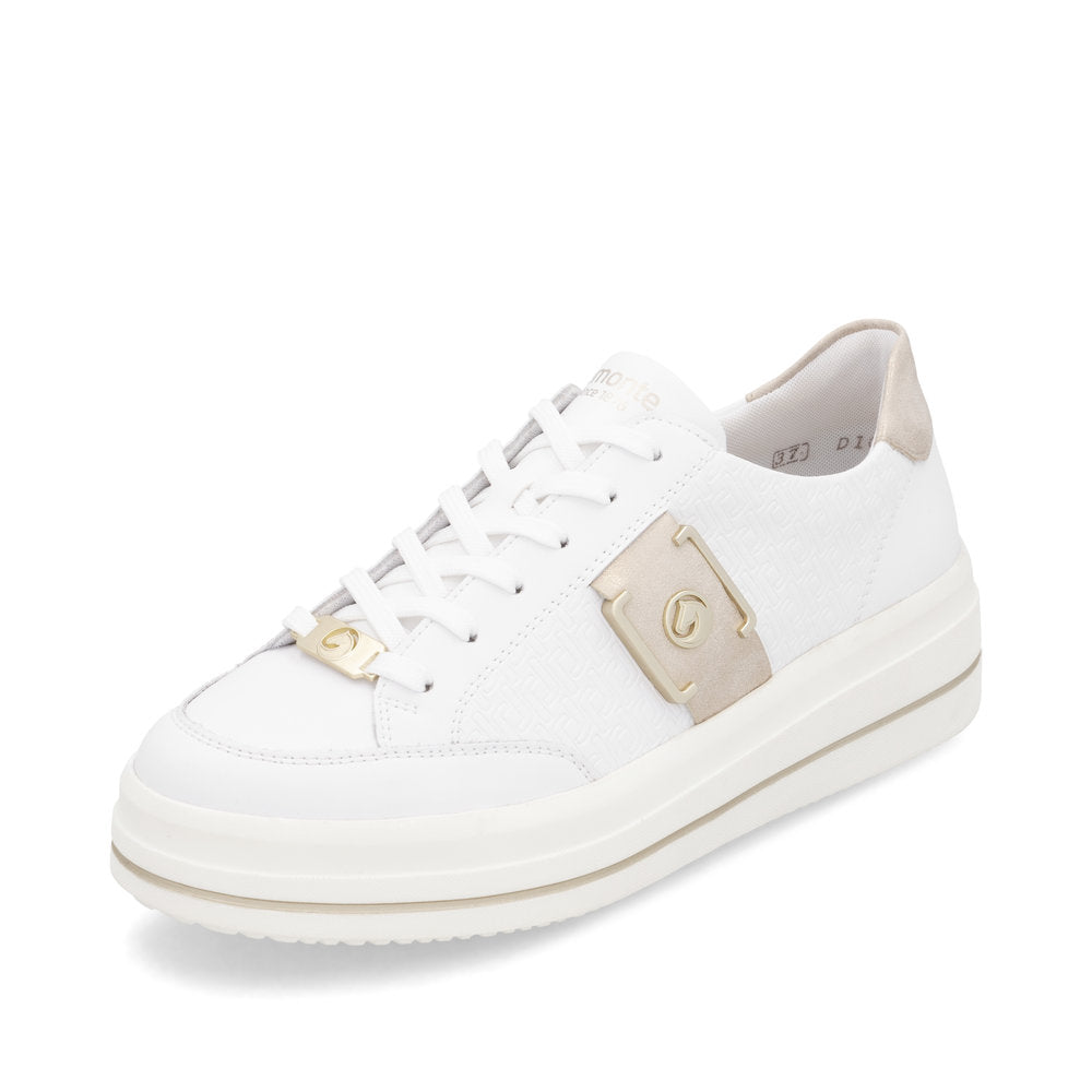 REMONTE - D1C07-80 LOW WEDGE SHOE- G WIDTH - WHITE/GOLD