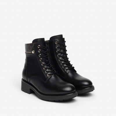 NEROGIARDINI - I309001D 100 FLAT LACED BOOT WITH SIDE ZIP - BLACK LEATHER