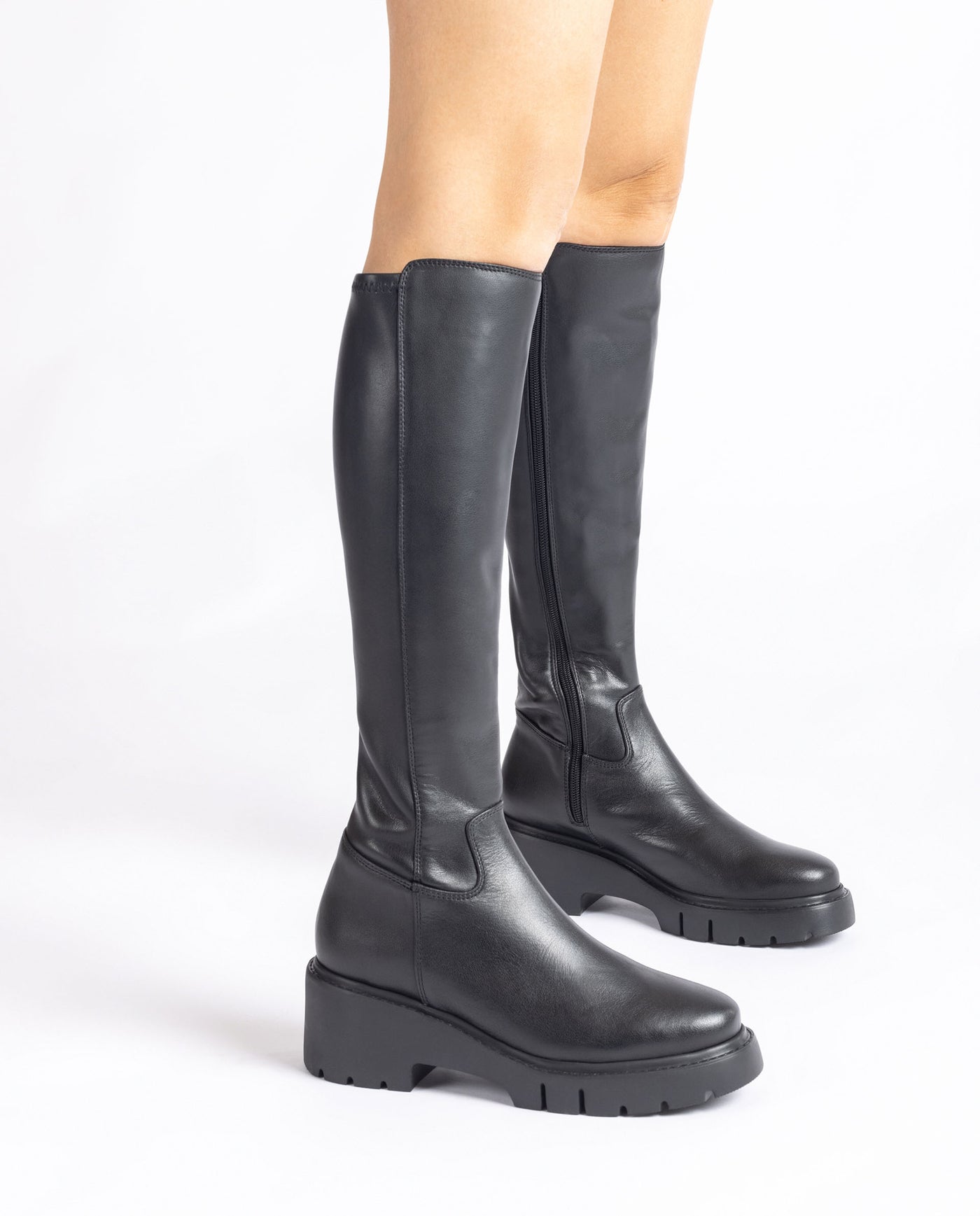 UNISA - JACE FULL LENGTH CHUNKY SOLE BOOT - BLACK LEATHER