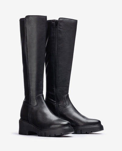 UNISA - JACE FULL LENGTH CHUNKY SOLE BOOT - BLACK LEATHER