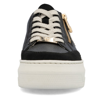 RIEKER - M1912-00 LACE/ZIP PLATFORM SHOE - BLACK/GOLD