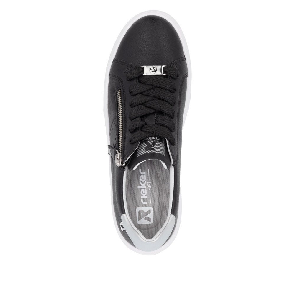 RIEKER - W2605-00 LACE/ZIP FASHION SHOE - BLACK/WHITE