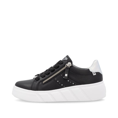 RIEKER - W2605-00 LACE/ZIP FASHION SHOE - BLACK/WHITE