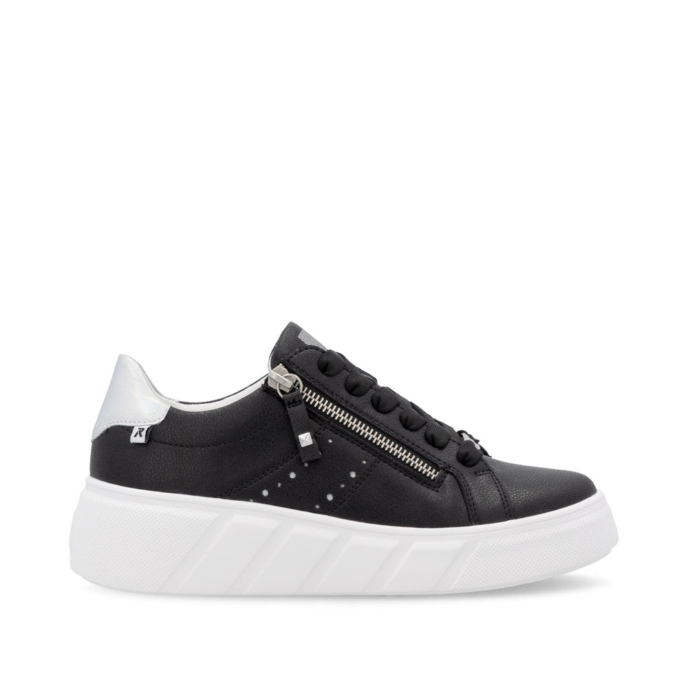 RIEKER - W2605-00 LACE/ZIP FASHION SHOE - BLACK/WHITE