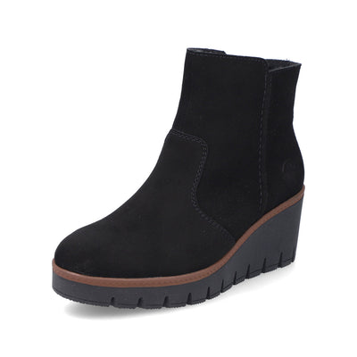 RIEKER - Y5065-00 MEDIUM WEDGE ANKLE BOOT - BLACK SUEDE