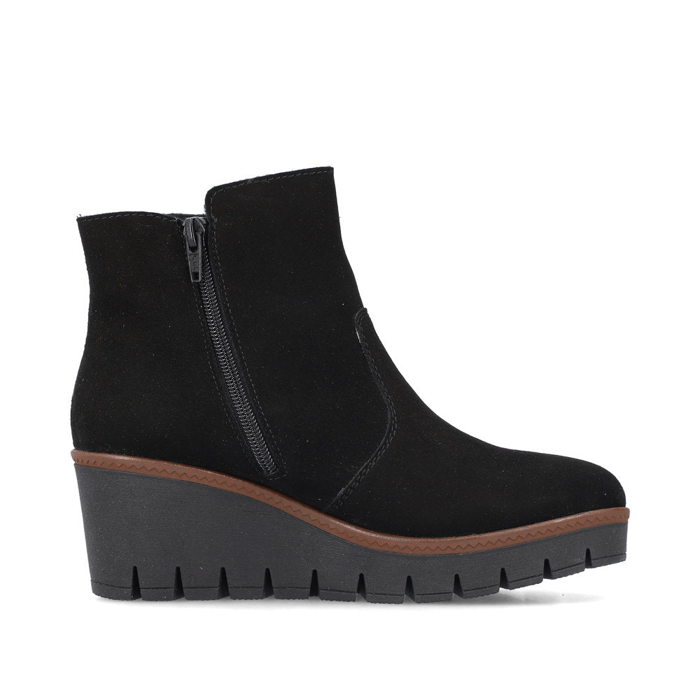 RIEKER - Y5065-00 MEDIUM WEDGE ANKLE BOOT - BLACK SUEDE