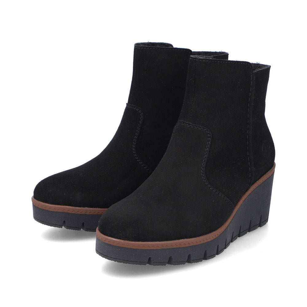 RIEKER - Y5065-00 MEDIUM WEDGE ANKLE BOOT - BLACK SUEDE