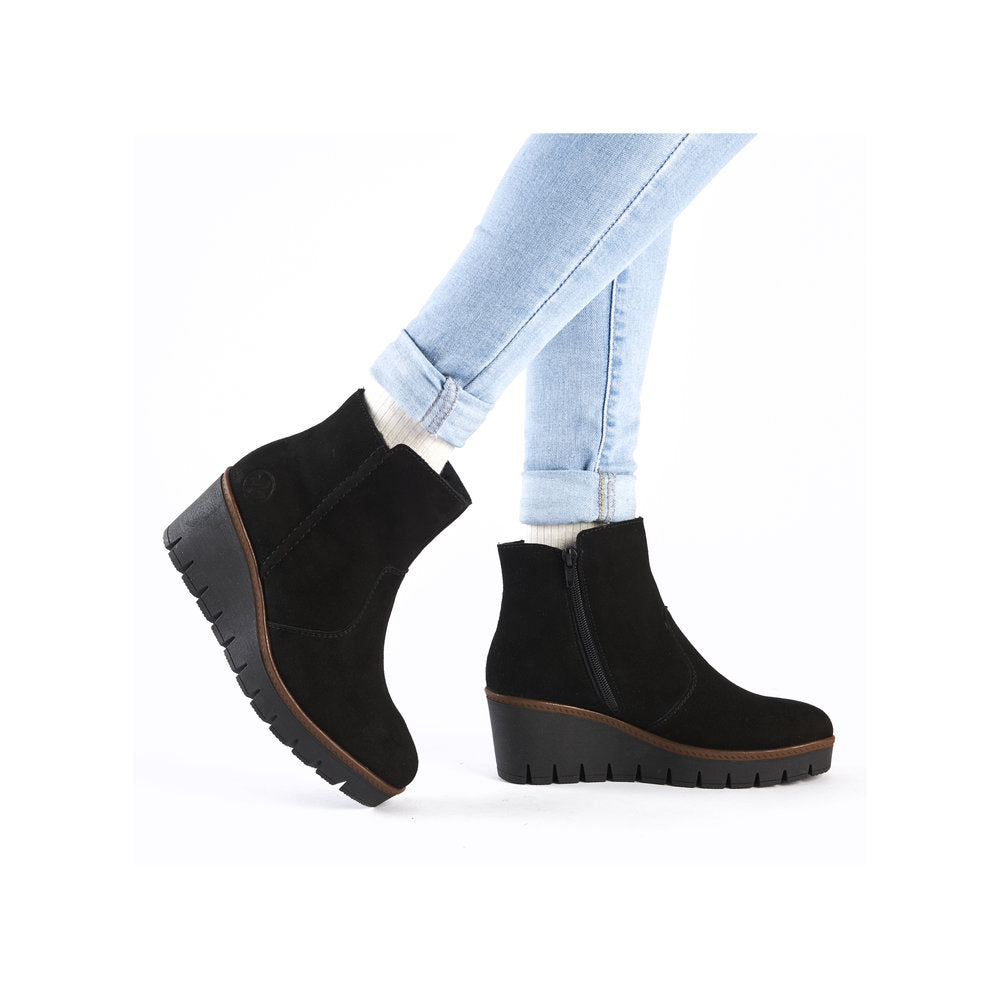 RIEKER - Y5065-00 MEDIUM WEDGE ANKLE BOOT - BLACK SUEDE