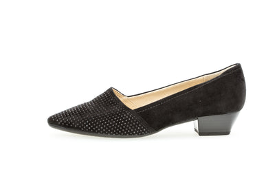 GABOR - 05.134.17 LOW HEEL COURT SHOE - BLACK SUEDE