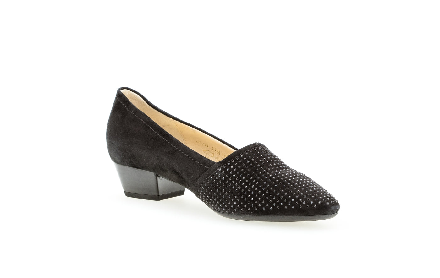 GABOR - 05.134.17 LOW HEEL COURT SHOE - BLACK SUEDE