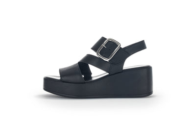 GABOR - 24.533.27 BUCKLE PLATFORM WEDGE SANDAL - BLACK LEATHER