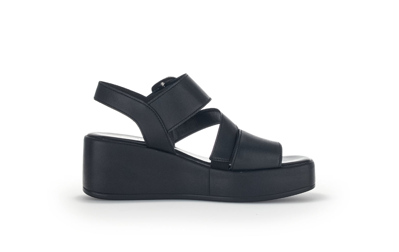 GABOR - 24.533.27 BUCKLE PLATFORM WEDGE SANDAL - BLACK LEATHER