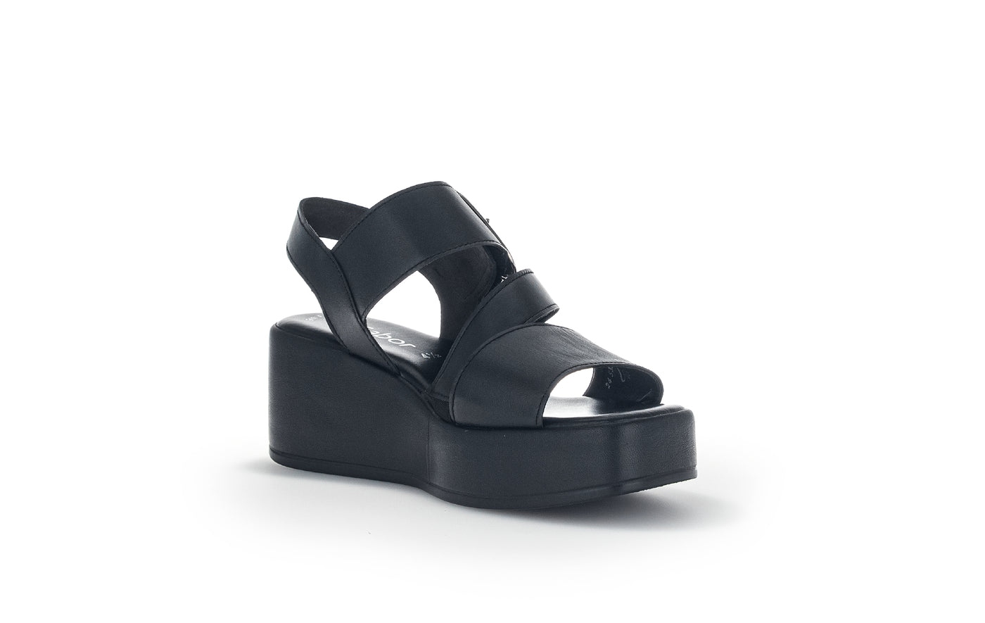 GABOR - 24.533.27 BUCKLE PLATFORM WEDGE SANDAL - BLACK LEATHER