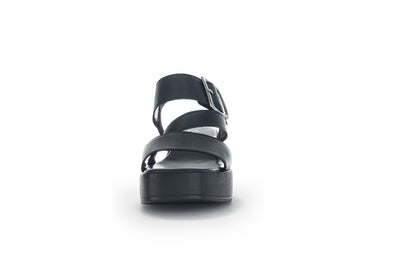 GABOR - 24.533.27 BUCKLE PLATFORM WEDGE SANDAL - BLACK LEATHER