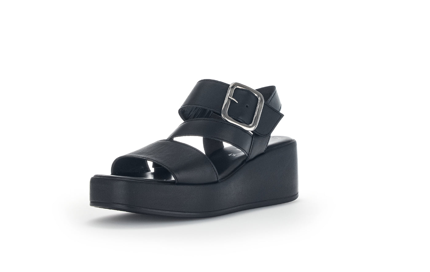 GABOR - 24.533.27 BUCKLE PLATFORM WEDGE SANDAL - BLACK LEATHER