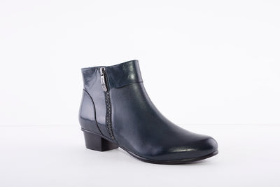 REGARDE LE CIEL - STEFANY-333 LOW HEEL ANKLE BOOT - NAVY LEATHER