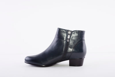 REGARDE LE CIEL - STEFANY-333 LOW HEEL ANKLE BOOT - NAVY LEATHER