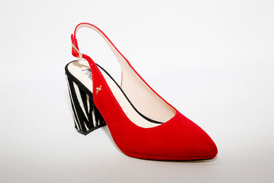 MENBUR - HI BLOCK HEEL SLINGBACK SHOE - RED SUEDE