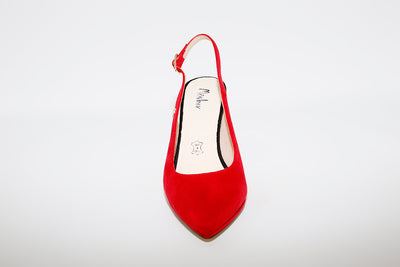 MENBUR - HI BLOCK HEEL SLINGBACK SHOE - RED SUEDE