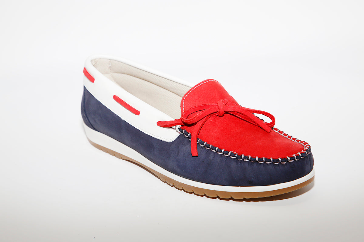 LEON D'ORO - 3940 CASUAL SLIP-ON SHOE - NAVY/RED/WHITE