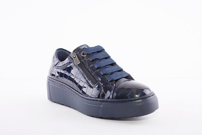 CALLAGHAN 14931 - LACE UP (ZIP) PLATFORM FASHION SHOE - NAVY CROC PATENT