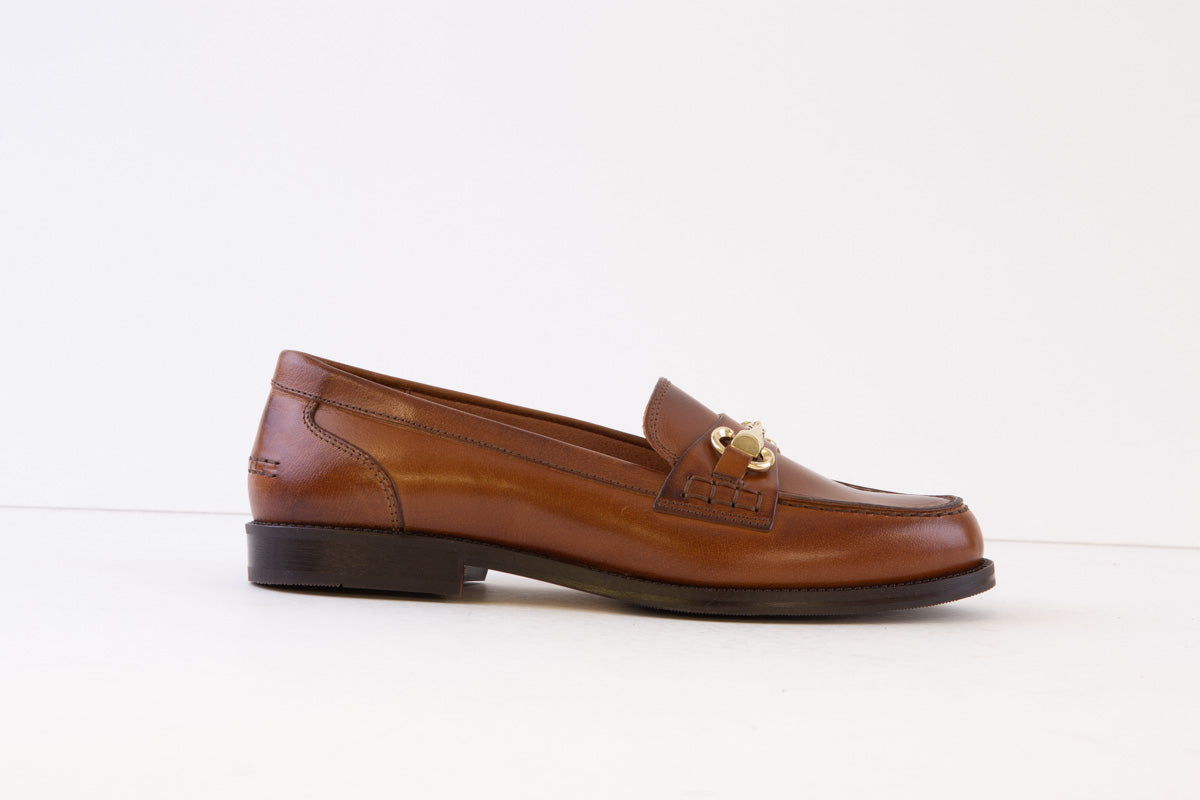 DIEGO BELLINI - D4781 FLAT LOAFER WITH BUCKLE DETAIL - TAN LEATHER