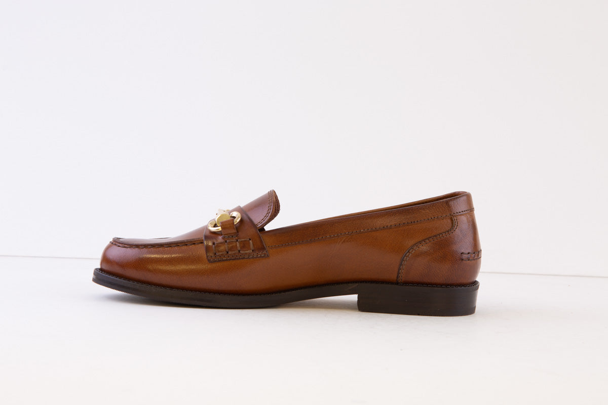 DIEGO BELLINI - D4781 FLAT LOAFER WITH BUCKLE DETAIL - TAN LEATHER