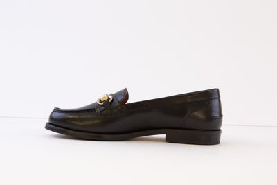 DIEGO BELLINI - D4781 FLAT LOAFER WITH BUCKLE DETAIL - BLACK LEATHER