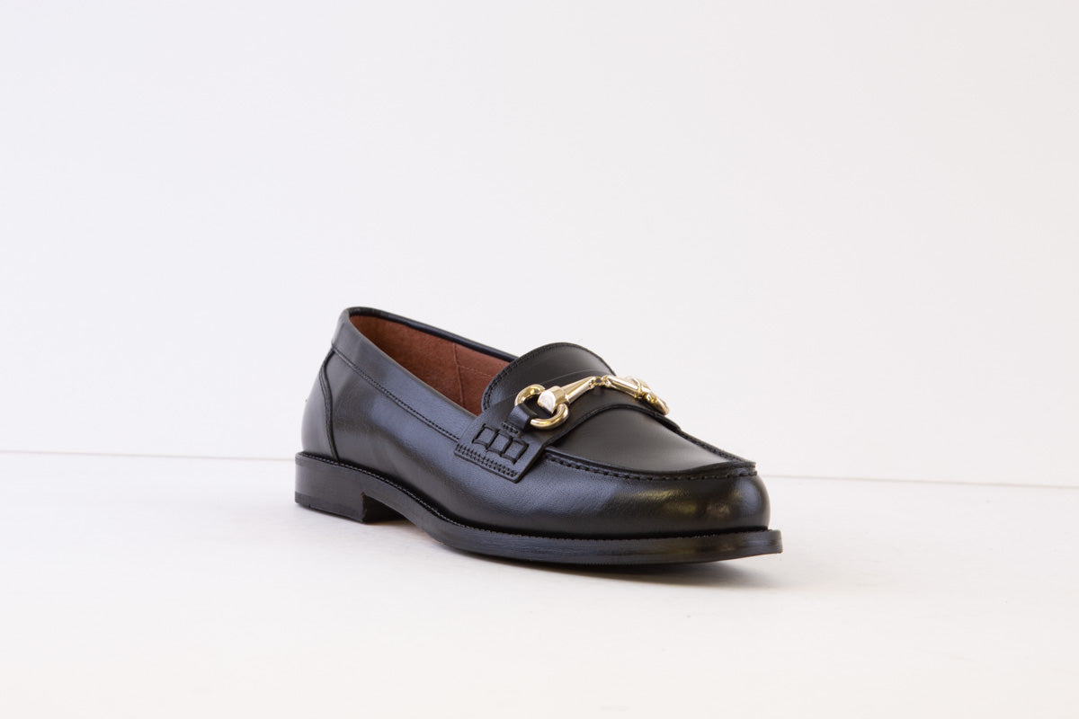 DIEGO BELLINI - D4781 FLAT LOAFER WITH BUCKLE DETAIL - BLACK LEATHER