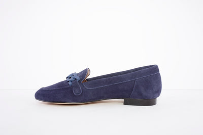 MARIA JAEN - 4015 FASHION LOAFER WITH CHAIN DETAIL - BLUE SUEDE