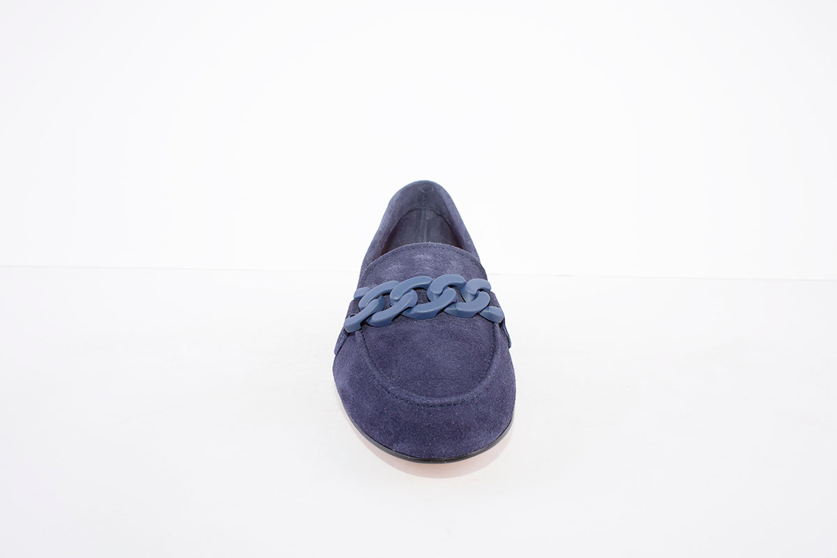 MARIA JAEN - 4015 FASHION LOAFER WITH CHAIN DETAIL - BLUE SUEDE