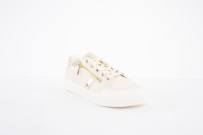 REFRESH - 79545 FLAT LACE UP/ZIP FASHION SHOE - BEIGE/GOLD