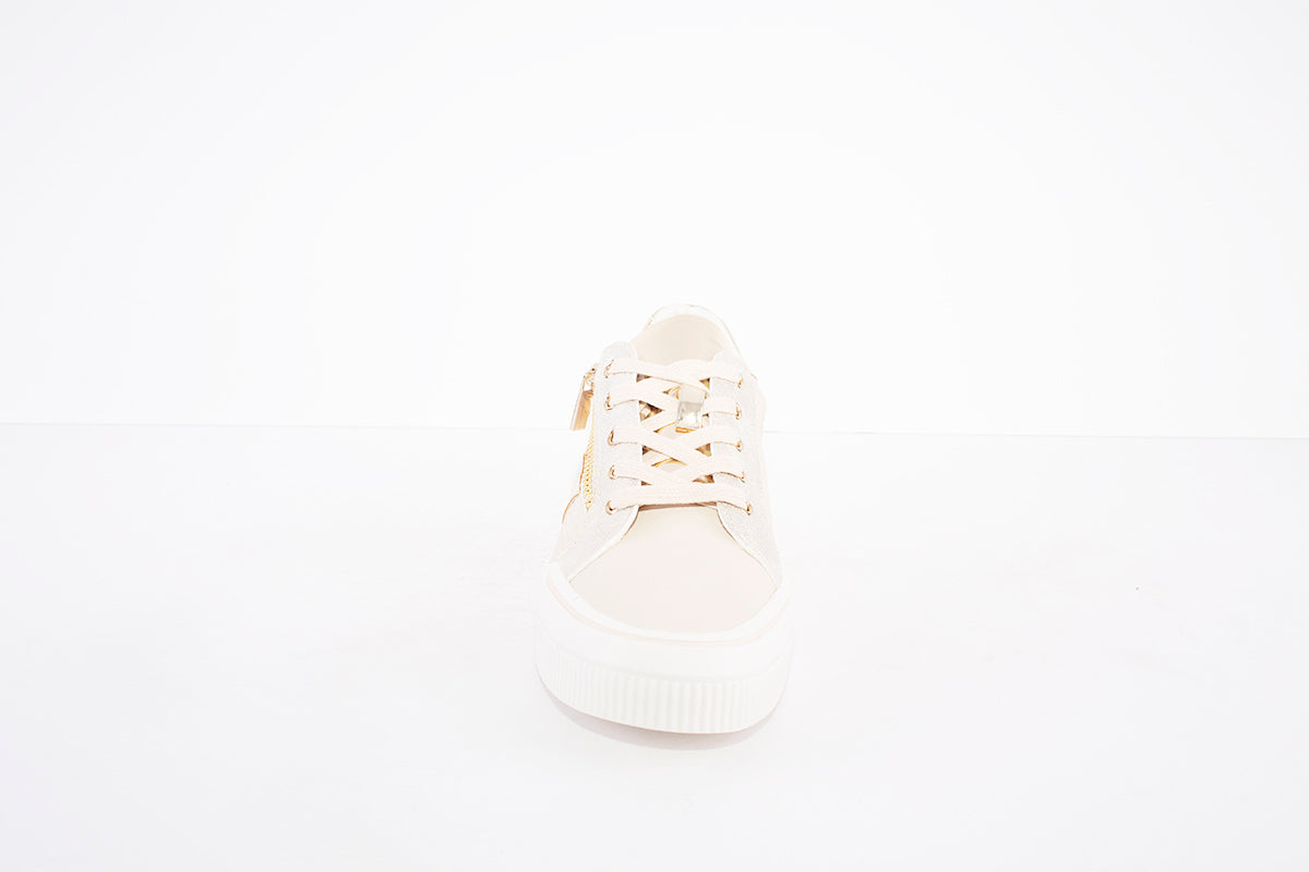 REFRESH - 79545 FLAT LACE UP/ZIP FASHION SHOE - BEIGE/GOLD