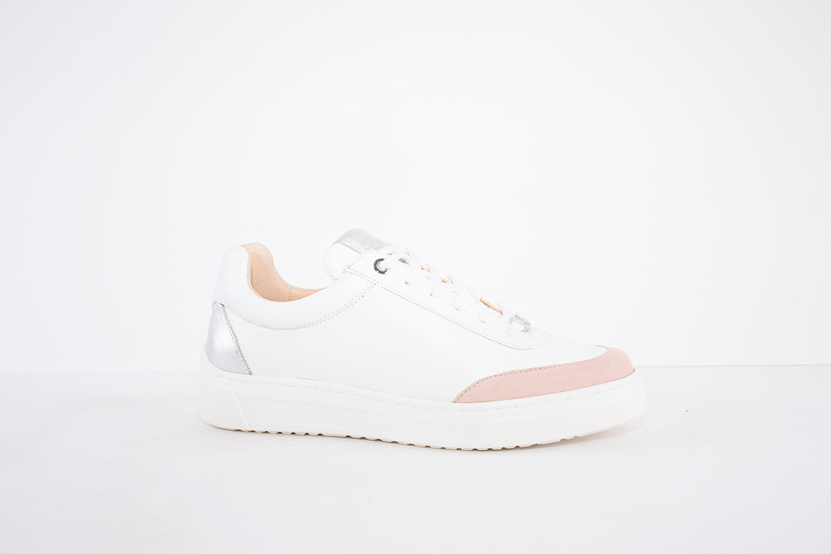 UNISA - FABRILE FLAT LACE UP CASUAL SHOE - WHITE/SILVER/PINK