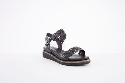 TAMARIS - 28223-001 LOW WEDGE FASHION BUCKLE SANDAL - BLACK