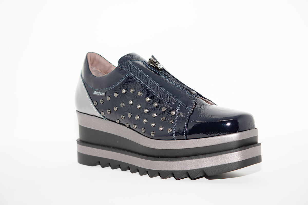 MARCO MOREO - L195 WEDGE FRONT ZIP SHOE - NAVY PATENT