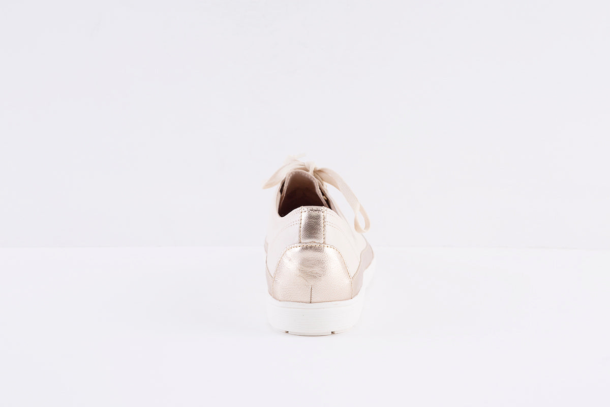 CAPRICE- 23654-140 FLAT LACED SHOE - CREAM/GOLD