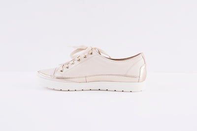 CAPRICE- 23654-140 FLAT LACED SHOE - CREAM/GOLD