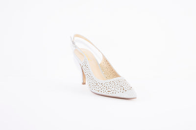 LOTUS - LYLA MEDIUM HEEL SLING BACK SHOE - SILVER