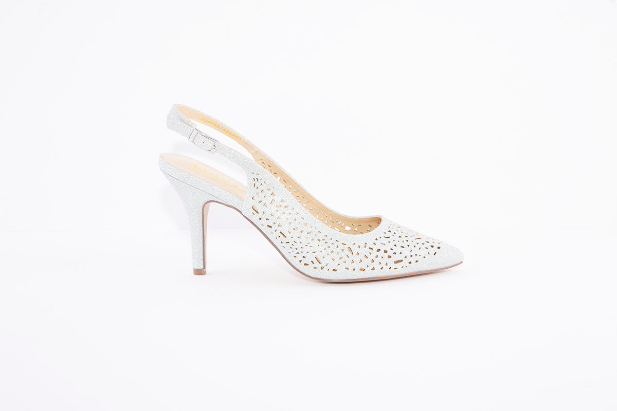 LOTUS - LYLA MEDIUM HEEL SLING BACK SHOE - SILVER