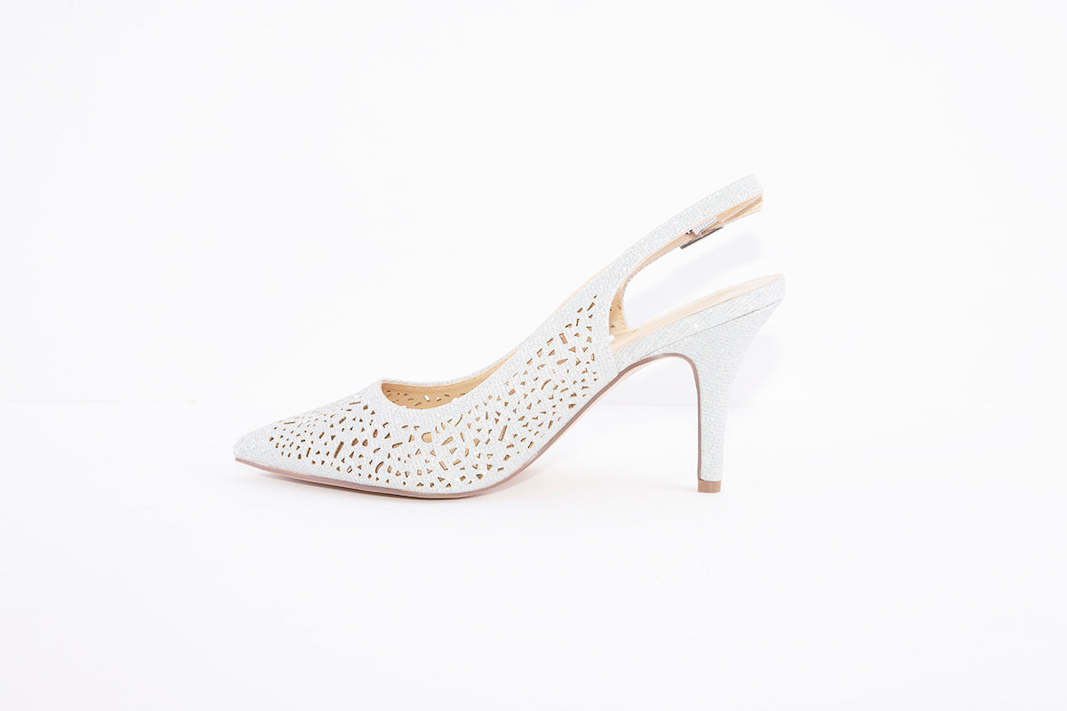 LOTUS - LYLA MEDIUM HEEL SLING BACK SHOE - SILVER