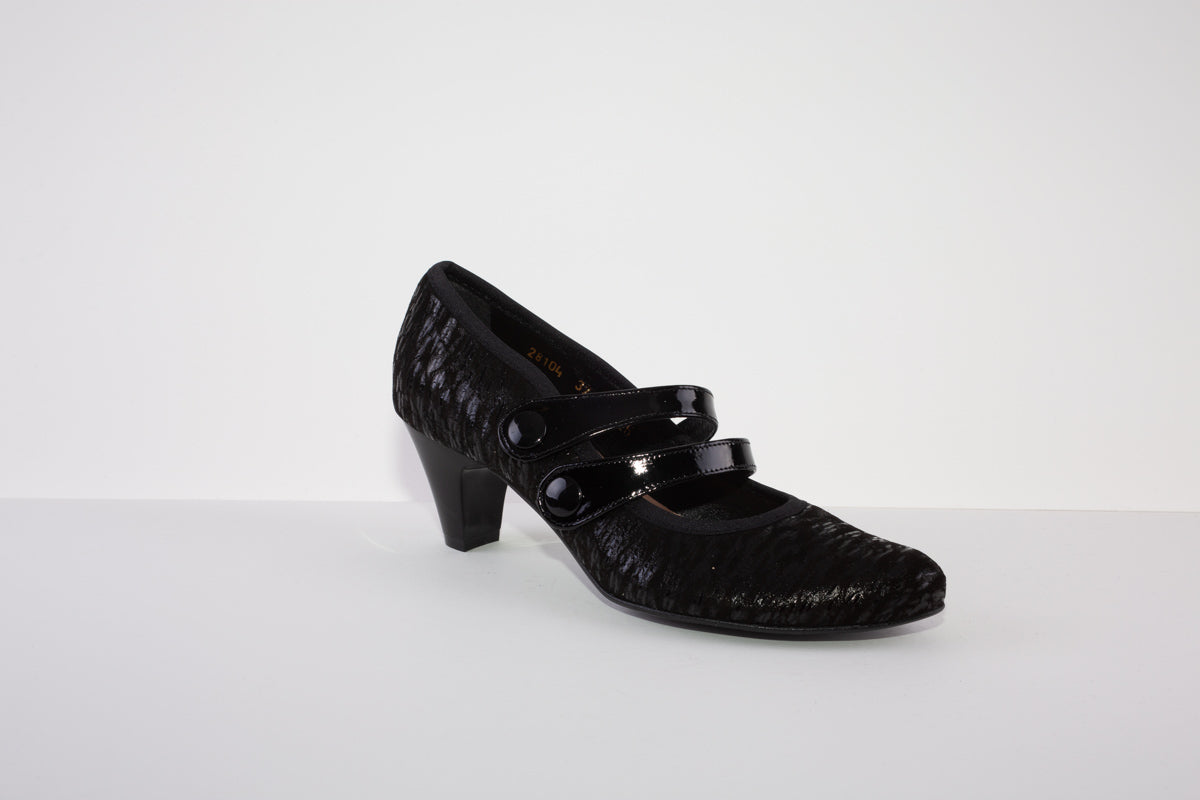 BIOECO 5536 LOW HEEL DOUBLE STRAP SHOE - BLACK SUEDE