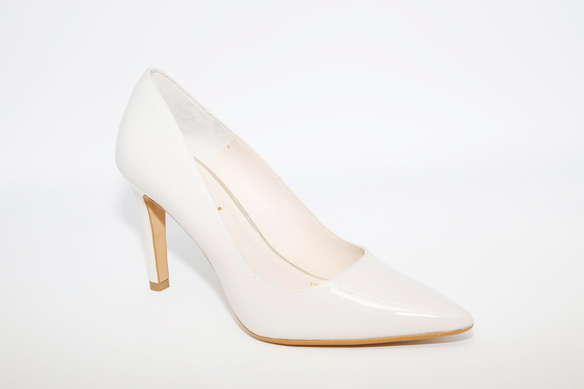 LODI - Rachel Cream Patent Heel Court Shoe