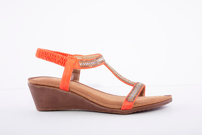 LUNAR - JLH072 Tabitha Wedged 'T' Bar Sandal Orange