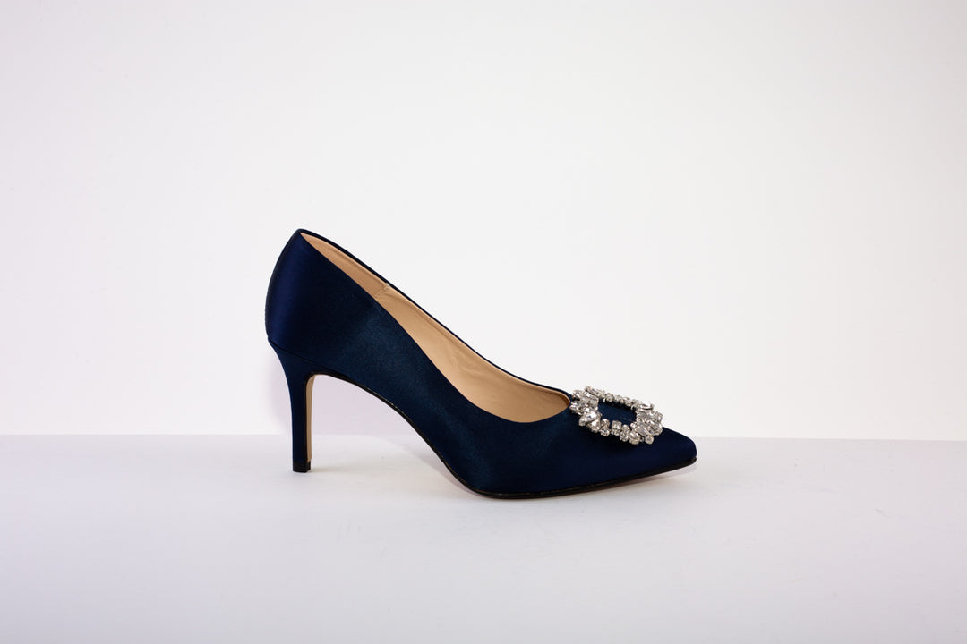 Navy satin high heels online