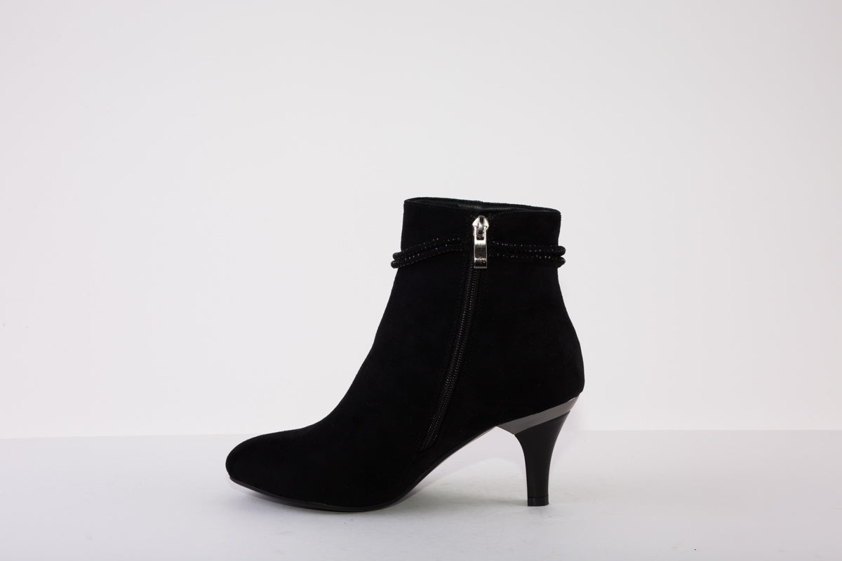 SUSST DONNA22 MEDIUM HEEL ZIP ANKLE BOOT - BLACK SUEDE